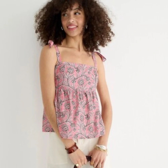 J. CREW COLLECTION Tie Shoulder Tank Top in Ratti‎ Coral Vines - Picture 1 of 12